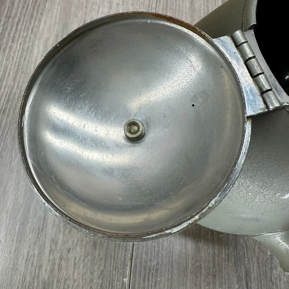 Vintage Decorative Metal Teapot with Ornate Brass Handle Hinged Lid Silver Tone